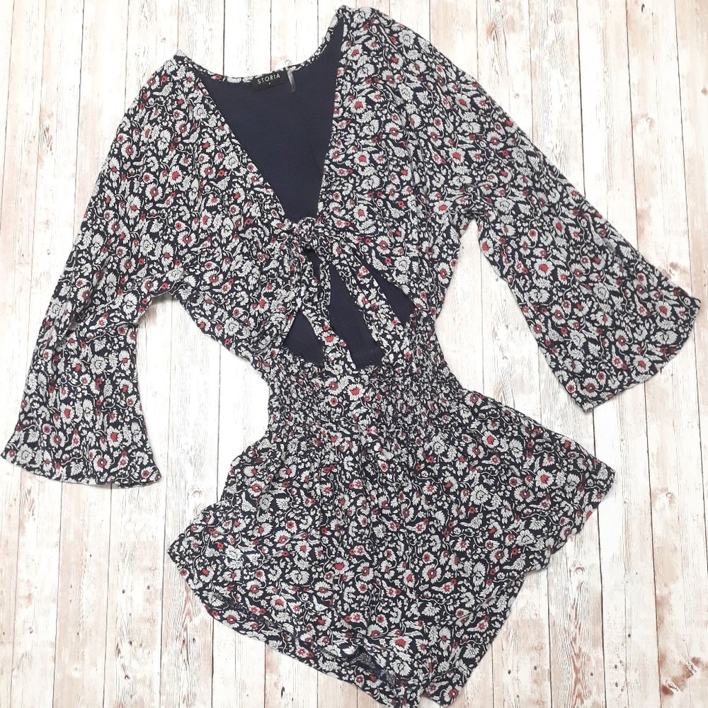 Storia Romper With Tie Top and Cinched Waist